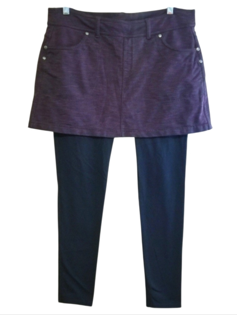 Athleta Purple Skirted Legging with Black Leggings Overlay